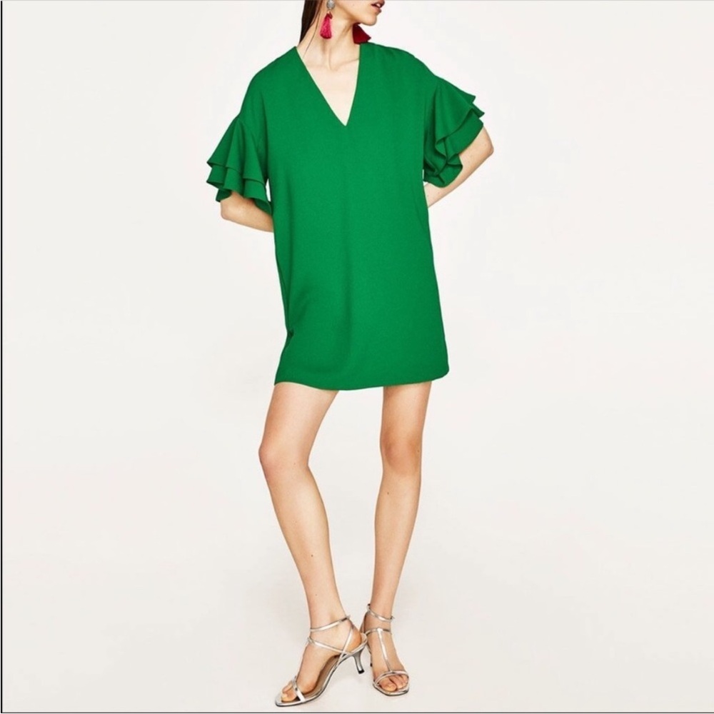 ZARA Green Ruffle Dress XS | EUC
